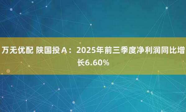 万无优配 陕国投Ａ：2025年前三季度净利润同比增长6.60%